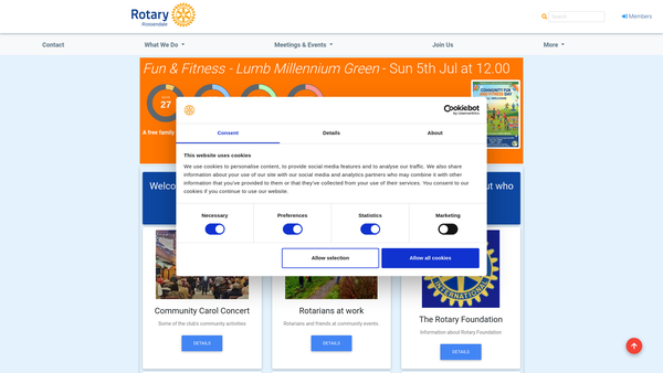 Screenshot of the Rotary Club Of Rossendale website