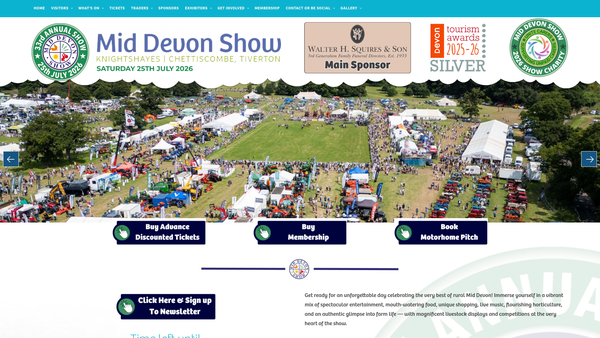 Screenshot of the Mid Devon Town And Country Show Society Limited website