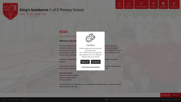 Screenshot of the Kings Somborne School Association website