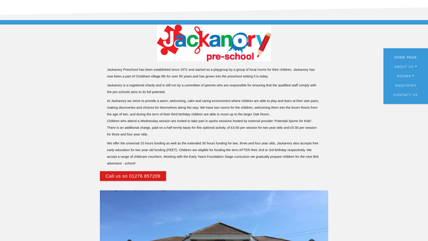 Screenshot of the Jackanory Pre-School Chobham website