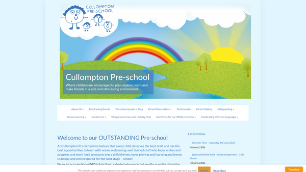 Screenshot of the Cullompton Pre-School website