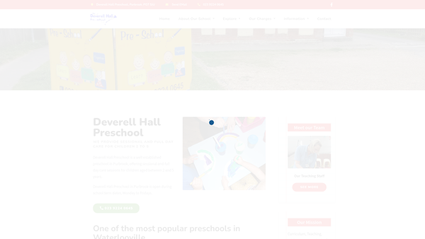 Screenshot of the Deverell Hall Pre-School website