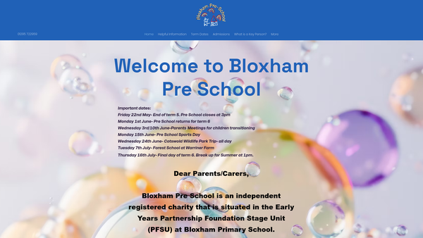 Screenshot of the Bloxham Pre-School website