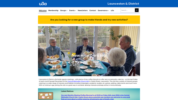 Screenshot of the Launceston And District University Of The Third Age website