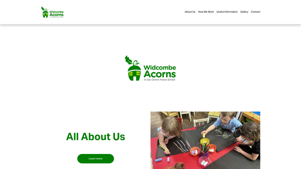 Screenshot of the Widcombe Acorns Playgroup website