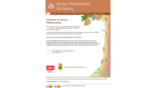 Screenshot of the Surrey Philharmonic Society website