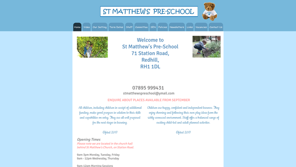 Screenshot of the St Matthews Pre-School website