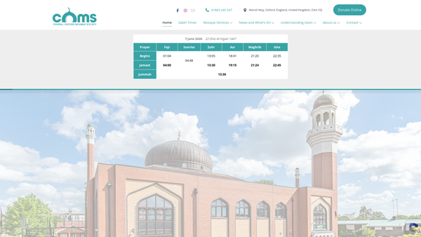 Screenshot of the Central Oxford Mosque Society website