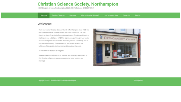 Screenshot of the Christian Science Society, Northampton website