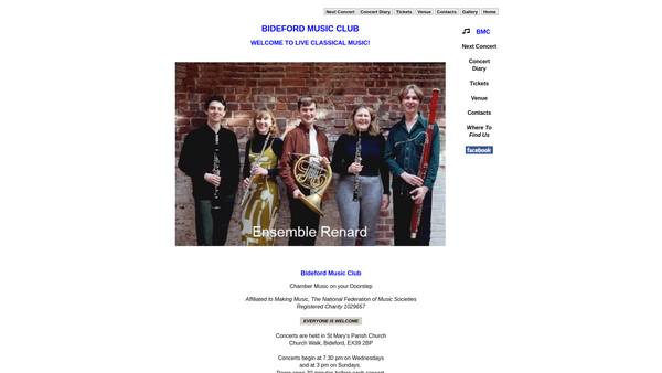 Screenshot of the Bideford Music Club website