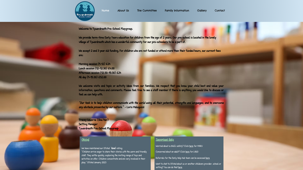 Screenshot of the Tywardreath Pre-School Playgroup website