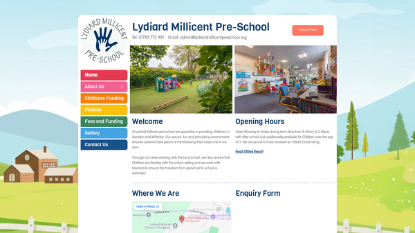 Screenshot of the Lydiard Millicent Pre-School website