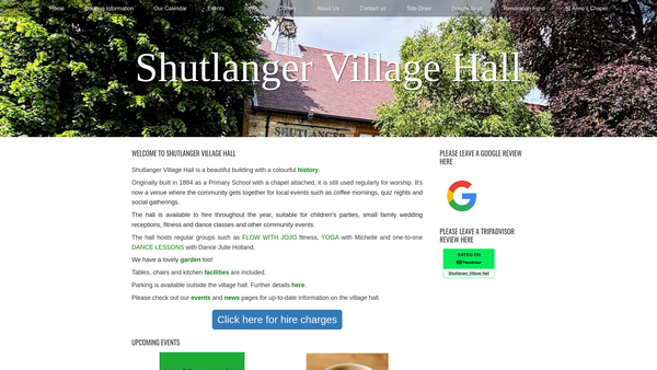 Screenshot of the Shutlanger Village Hall website