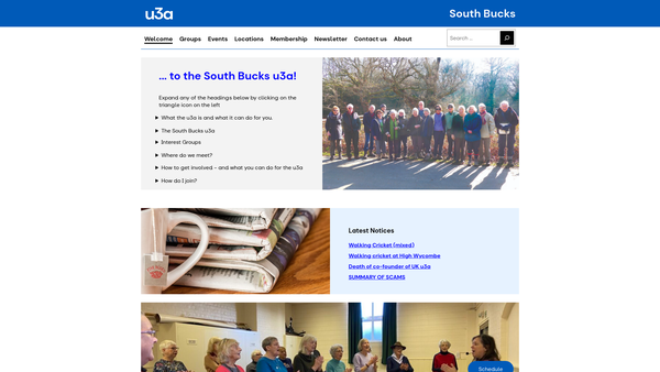 Screenshot of the South Buckinghamshire University Of The Third Age website