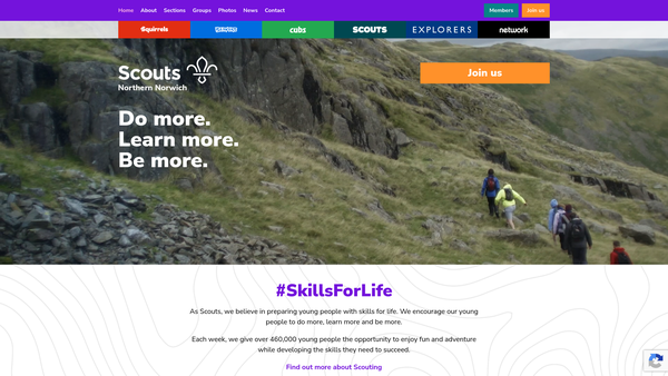 Screenshot of the Northern Norwich Scout District website
