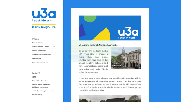 Screenshot of the South Molton University Of The Third Age website