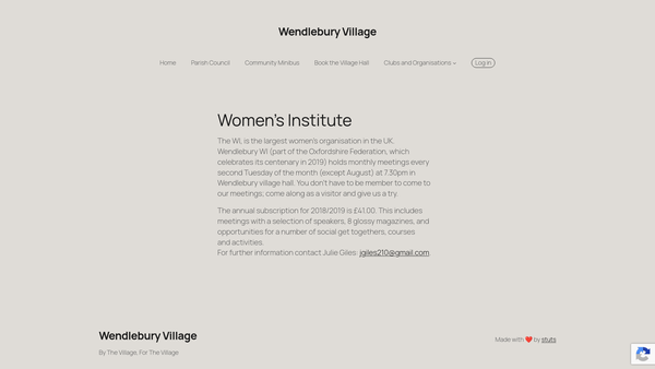 Screenshot of the Wendlebury Womens Institute website