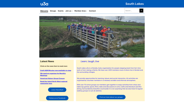 Screenshot of the South Lakes U3A website