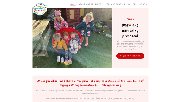 Screenshot of the Pawlett Pre-School website