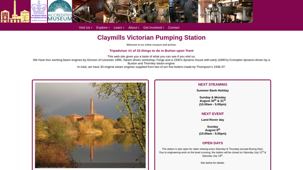 Screenshot of the Claymills Pumping Engines Trust Limited website