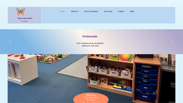 Screenshot of the Tiptoe Butterflies Pre-School website