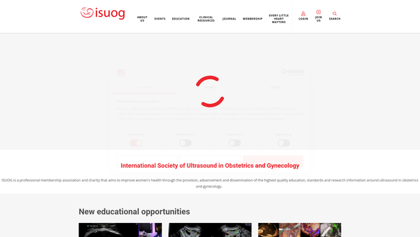 Screenshot of the The International Society Of Ultrasound In Obstetrics And Gynecology website