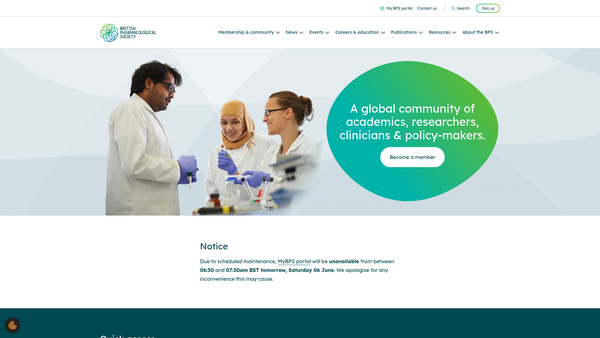 Screenshot of the British Pharmacological Society website