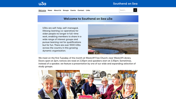 Screenshot of the University Of The Third Age - Southend Branch website