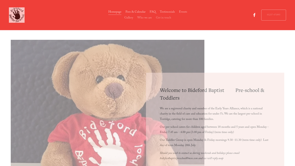 Screenshot of the Bideford Baptist Preschool website