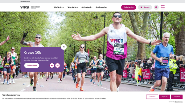Screenshot of the YMCA Cheshire Limited website