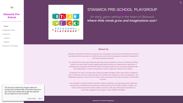 Screenshot of the Stanwick Pre School Playgroup website