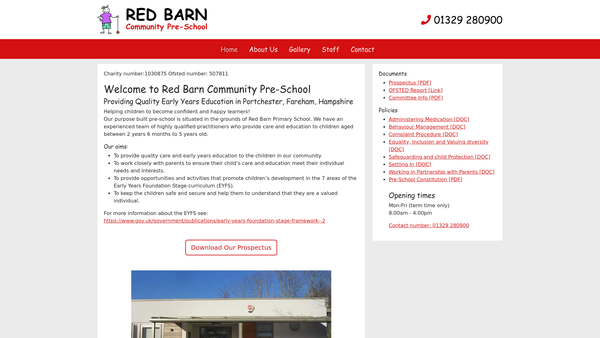 Screenshot of the The Red Barn Community Playgroup website