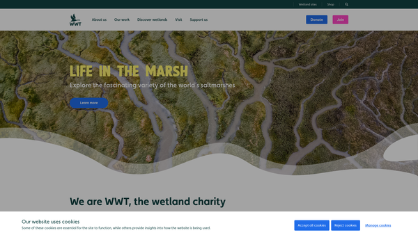Screenshot of the Wildfowl And Wetlands Trust website
