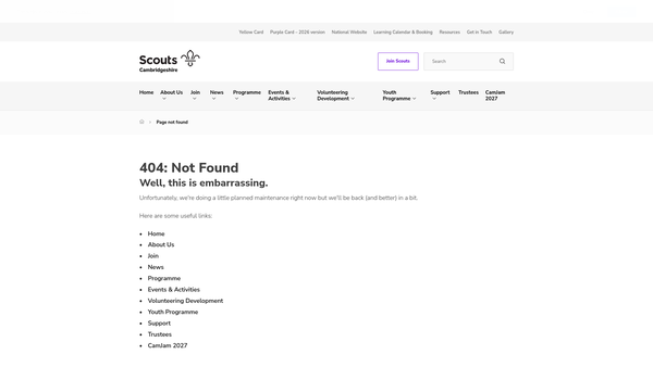 Screenshot of the Cromwell District Scout Council website
