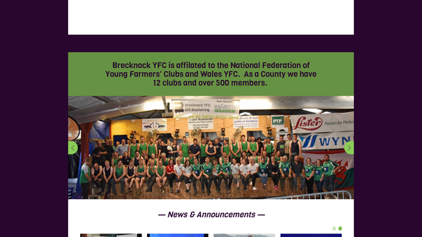 Screenshot of the Erwood Young Farmers' Club website