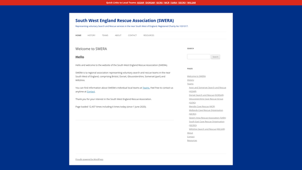 Screenshot of the South West England Rescue Association website
