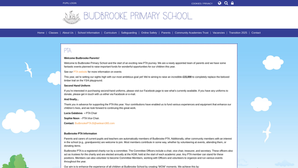 Screenshot of the Budbrooke School Parent Teacher Association website