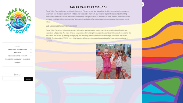 Screenshot of the Tamar Valley Pre-School website
