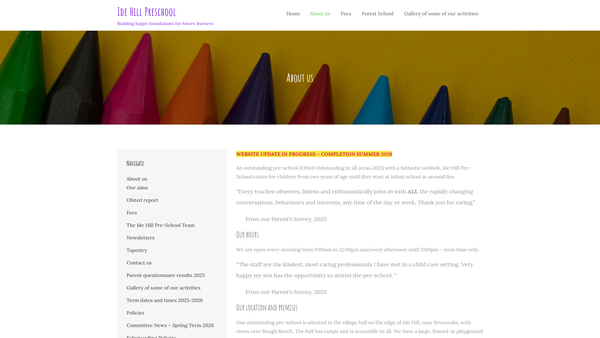 Screenshot of the Ide Hill Pre-School website