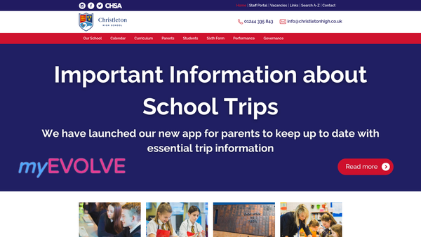 Screenshot of the Christleton High School Prize Fund website