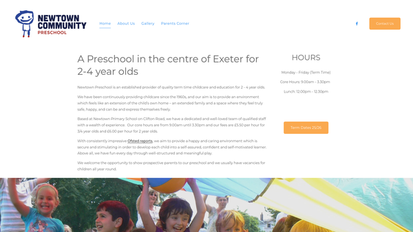 Screenshot of the Newtown Community Preschool website