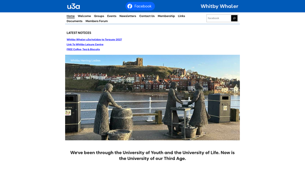 Screenshot of the Whitby Whaler U3A website