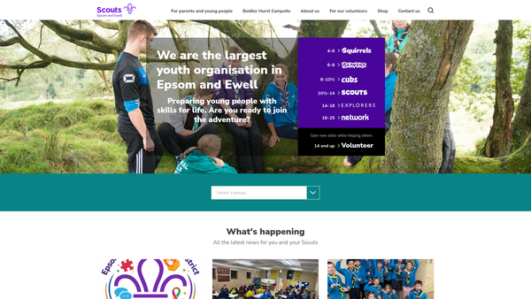 Screenshot of the Epsom And Ewell District Scout Council website