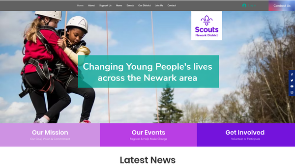 Screenshot of the Newark District Scout Council website