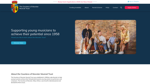 Screenshot of the Countess Of Munster Musical Trust website