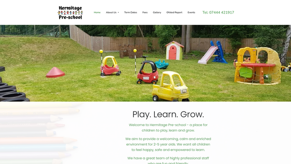 Screenshot of the Hermitage Pre School Playgroup website