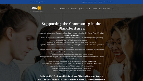 Screenshot of the Rotary Club Of Blandford Benevolent Fund website