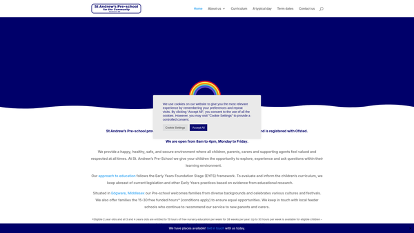 Screenshot of the St. Andrew's Church Playgroup website