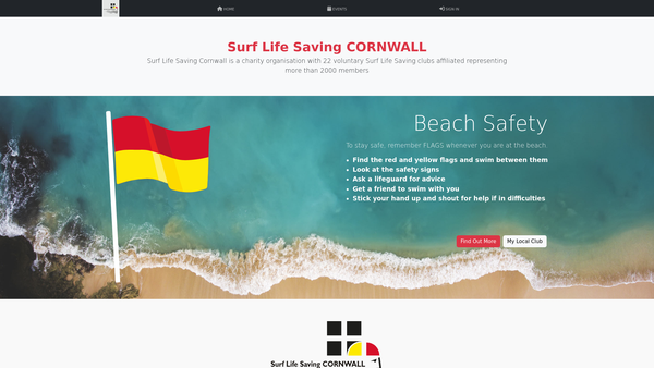 Screenshot of the Surf Life Saving Cornwall website
