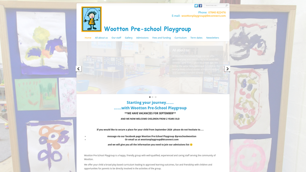 Screenshot of the Wootton Playgroup website